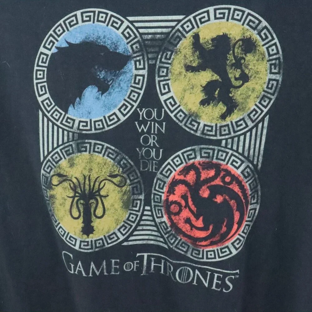 Game of Thrones Mens XL Black Graphic House Logo "Win or You Die" Cotton T-Shirt - Picture 2 of 4